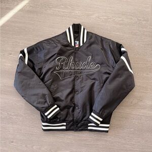 Rhude Black and White Varsity Bomber Jacket